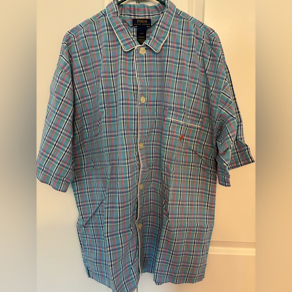 Polo Ralph Lauren Sleepwear Plaid Woven Blue Pajama Shirt - Sz: L